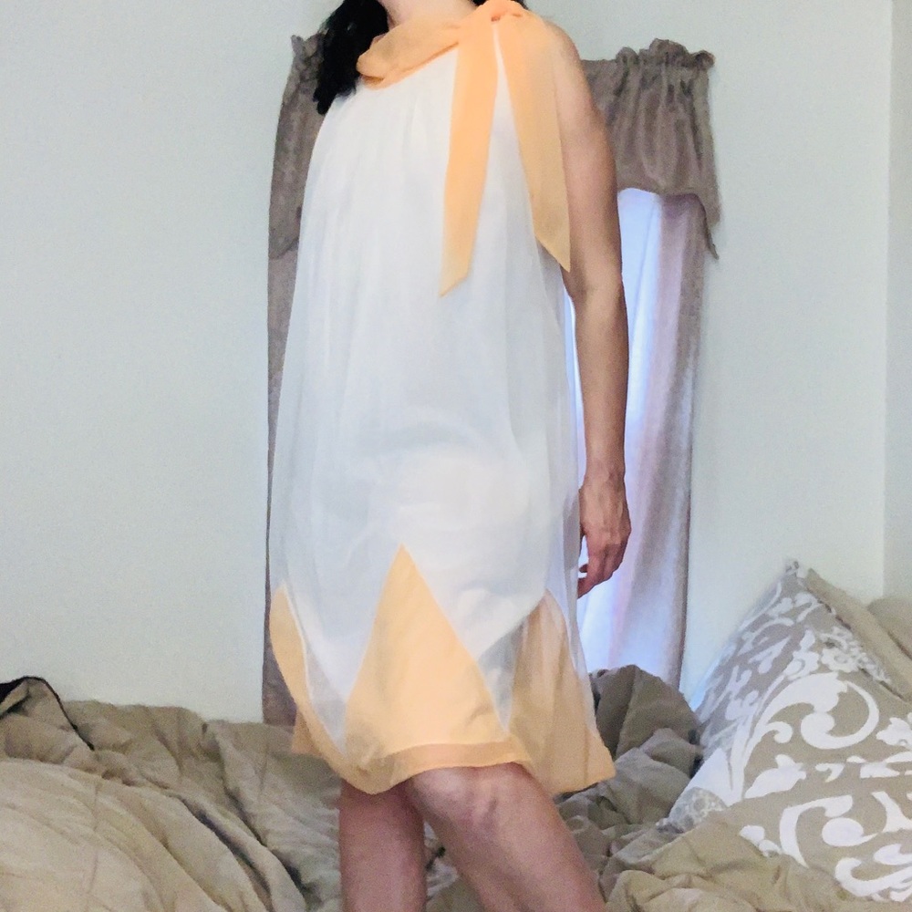 Vintage Penneys White & Peach Sheer Dress - Picture 6 of 8